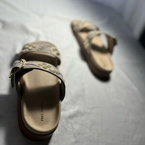 Tan Free People Sandals with Gold Accessories Women's Size 10